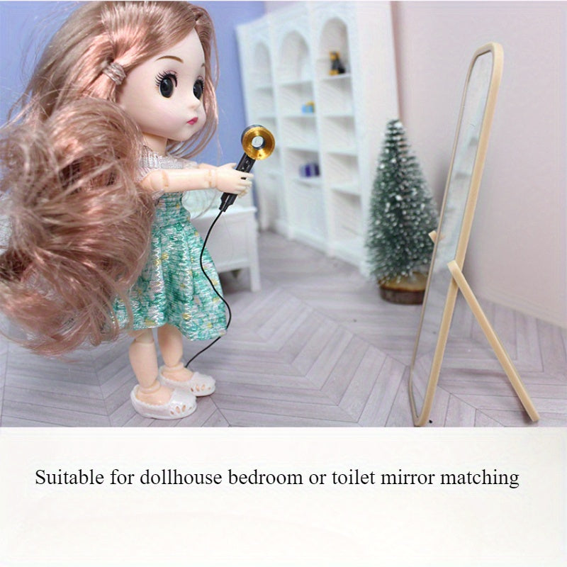 Mini Hair Dryer with Stand and Nozzle for Toy House Decoration