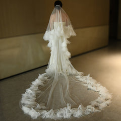 Romantic Floral Veil Cathedral Style Bridal Headpiece