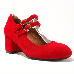 Women's Block Heeled Shoes Closed Toe Buckle Strap Pumps