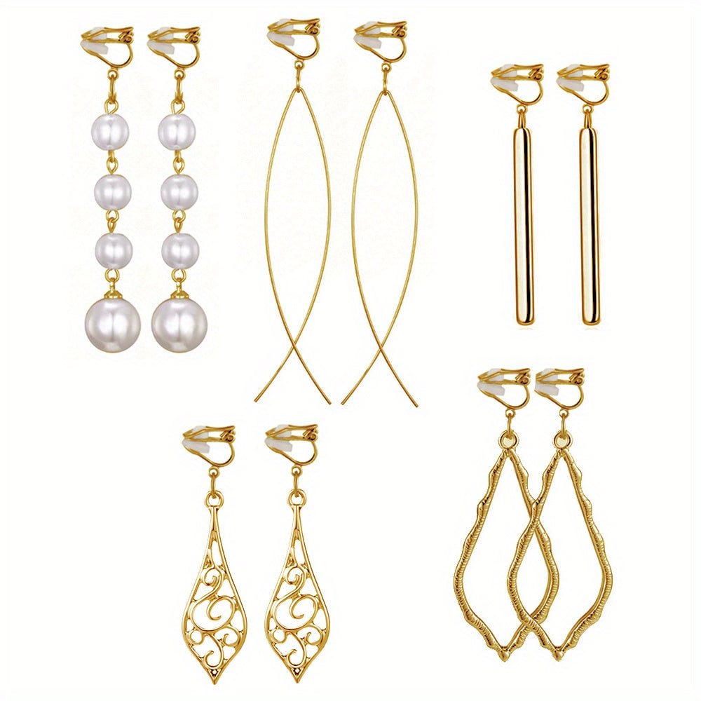 Plated Clip On Earrings For Women Set of 5 Pairs Girls Lightweight Nice Gift