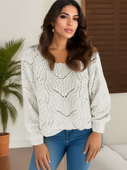 Casual Sweater Women's Plus Solid Knitted Long Sleeve Round Neck Pullo