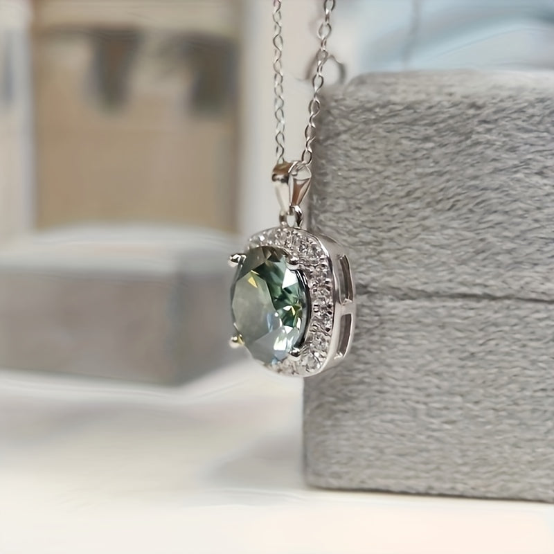 Green Synthetic Moissanite Necklace 925 Silver Round Cut Necklace