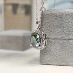 Green Synthetic Moissanite Necklace 925 Silver Round Cut Necklace