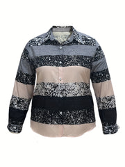Colorblock Stripe Print Button Up Blouse
