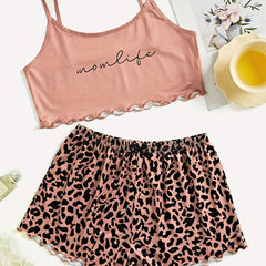 Leopard Print Pajama Set Cami Crop Top & Cozy Shorts