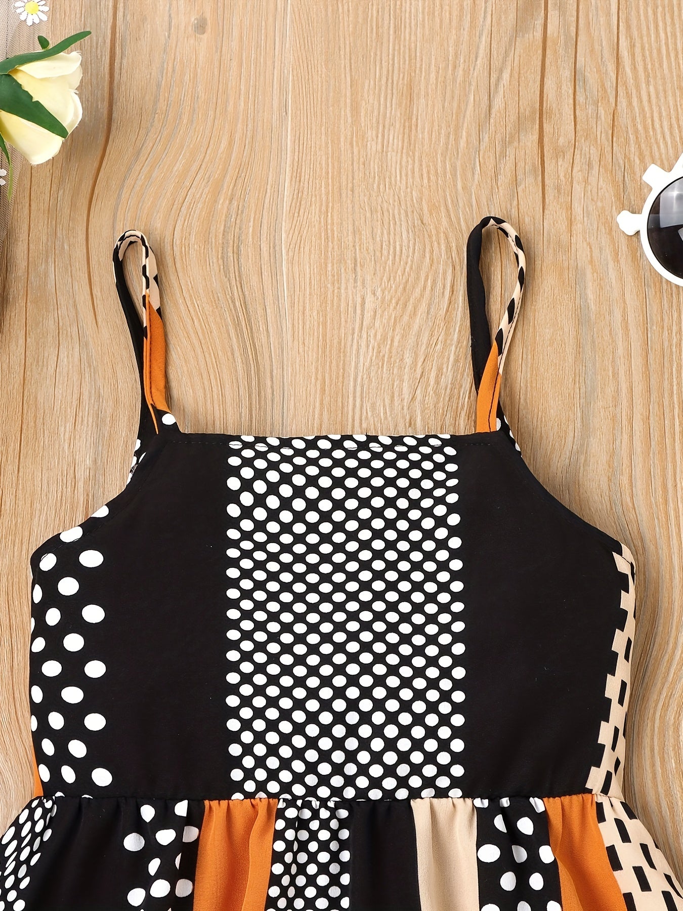Girls Summer Cami Dress Block Striped Polka Dot Backless Strappy