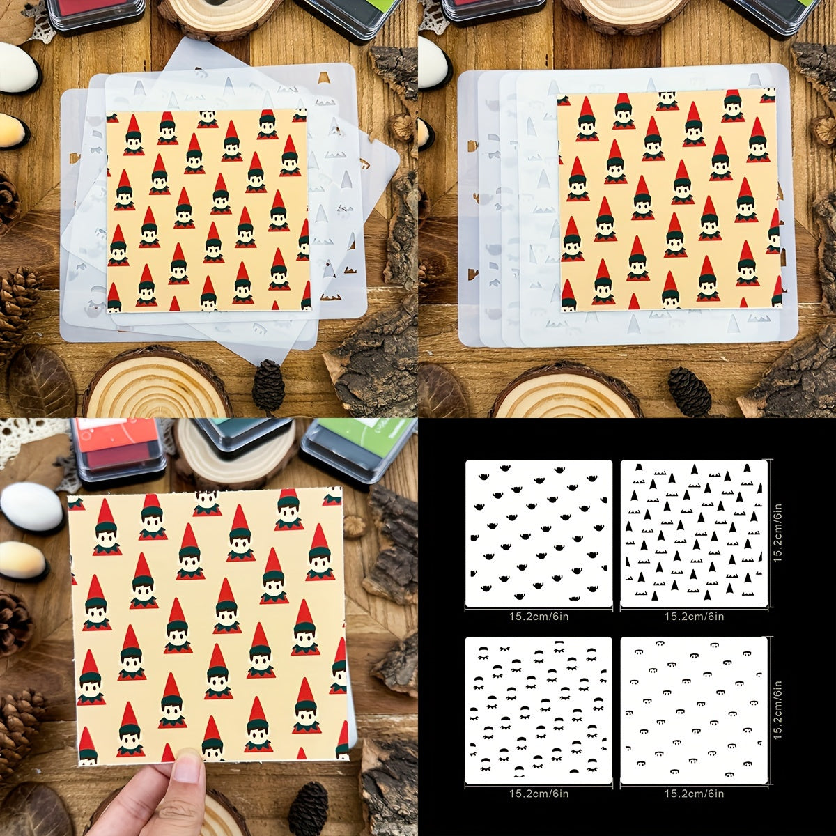 Holiday Halloween Funny Cats Christmas Elf Background Stencils for Cards Making