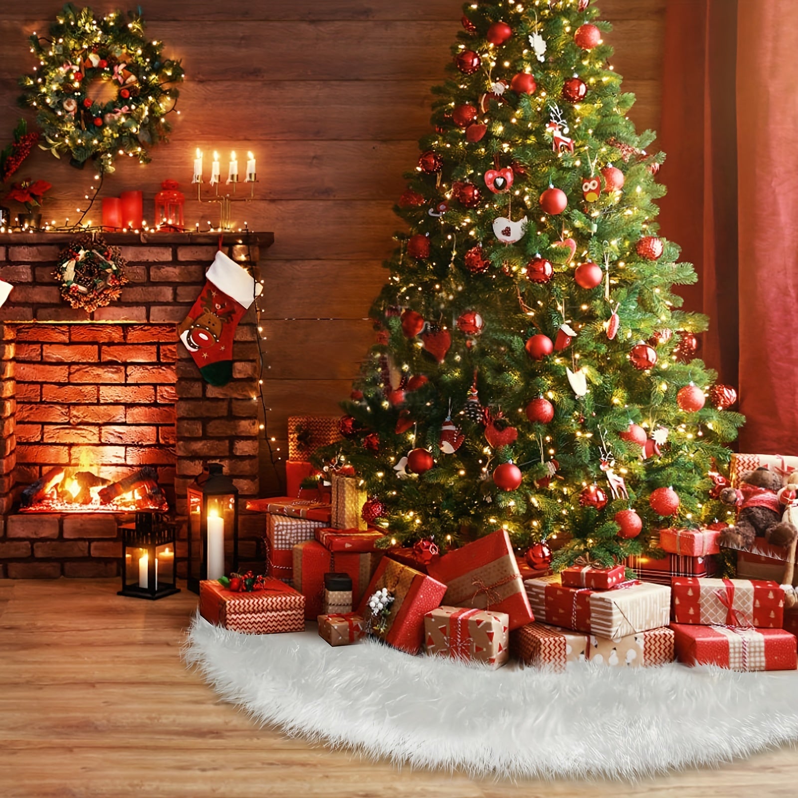 Faux Fur Christmas Tree Skirt for Merry Christmas Party Decorations