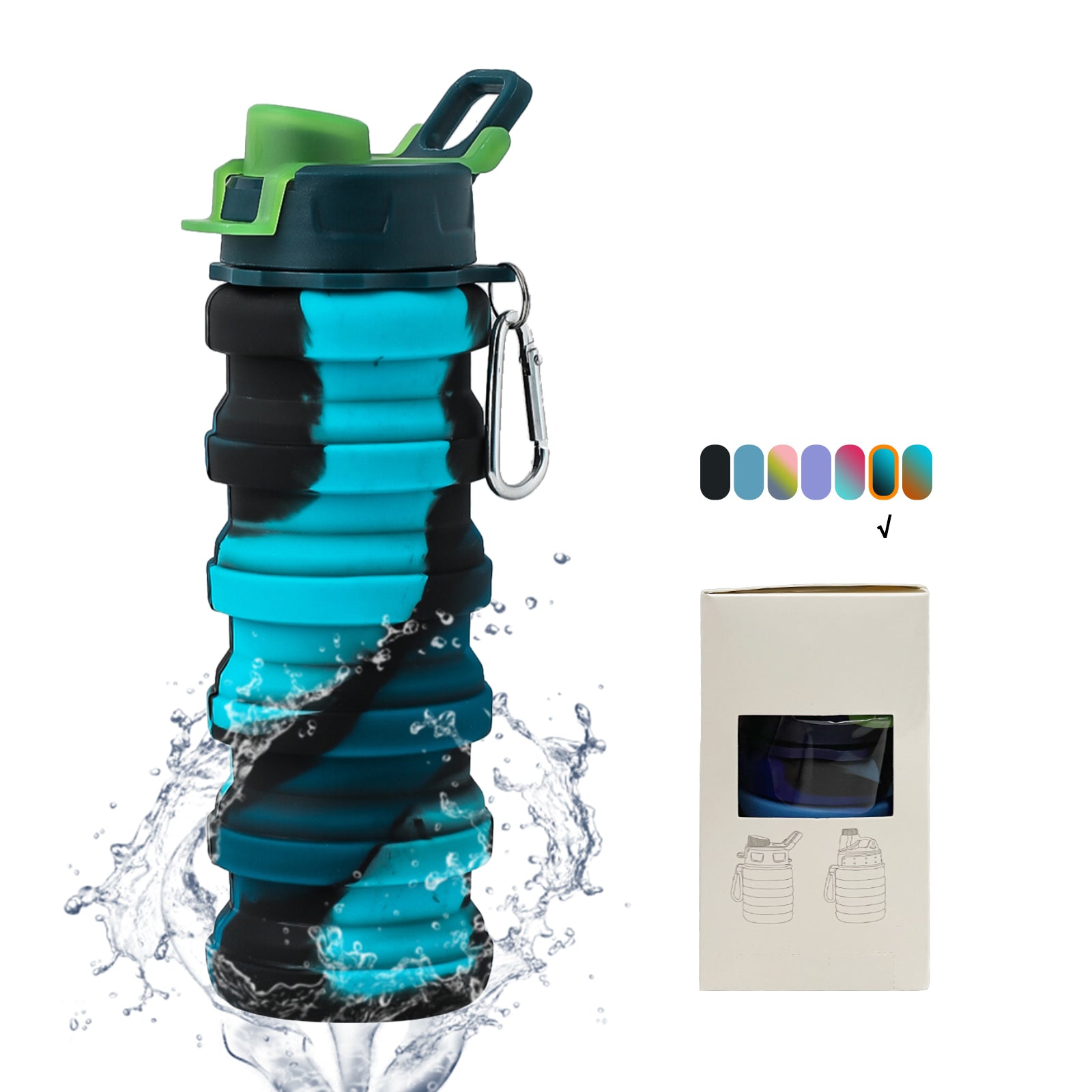 Collapsible Water Bottle 16oz BPA Silicone Hiking Travel Sports Cup