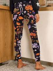 Floral & Skull Print Skinny Leggings Casual Stretchy Leggings