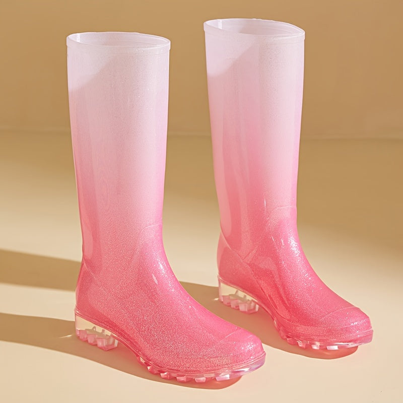 Winter Warm Gradient Rain Boots Waterproof High Tube Rubber Shoes