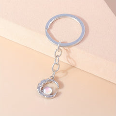 Moon & Star Keychain Faux Pearl Rhinestone Pendant Bag Accessory