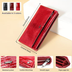Vintage Style Leather Clutch Wallet with Wristlet Zipper