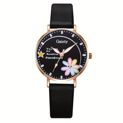 Flower Smile Face Cartoon Girls Quartz Watch Leather Daughter Gift