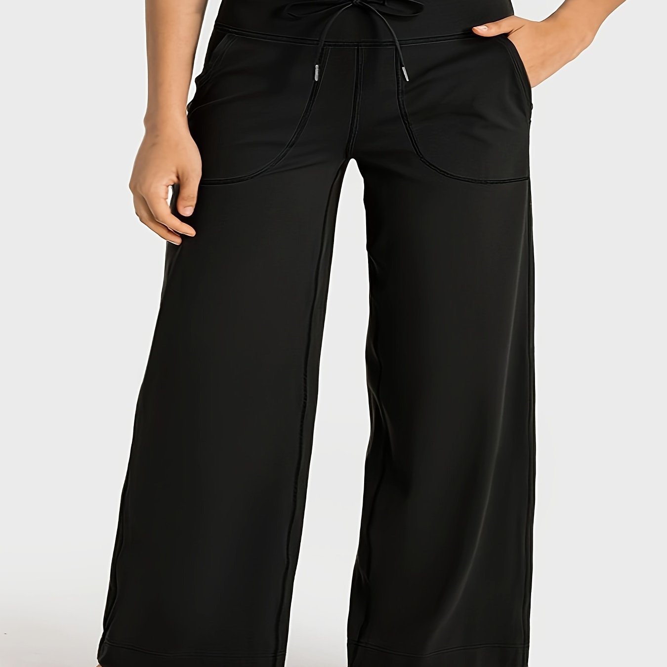 Women's Plus Size Tie Waist Wide Leg Yoga Pants With Pockets