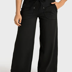 Women's Plus Size Tie Waist Wide Leg Yoga Pants With Pockets