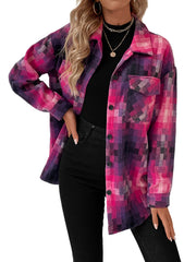 Grid Print Lapel Long Sleeve Coat Outerwear