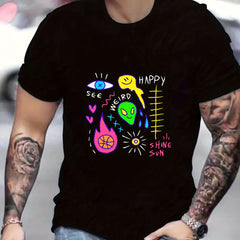 Funny Doodle Print Men's Graphic Crew Neck T shirt for Summer