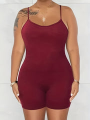 Basic Cami Romper Solid Round Neck Medium Stretch Skinny