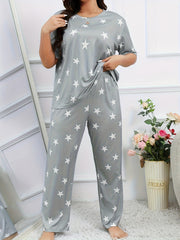 Star Print Tee & Pants Set Soft Loungewear Two Piece Set