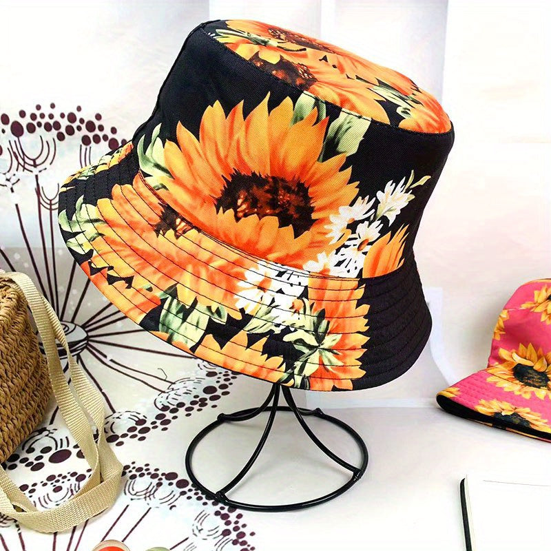 Sun Flower Print Bucket Hat Sunflower Big Brim Basin Hat