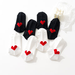 4 Pairs Heart Print Short Socks Lightweight Low Cut Ankle Stockings