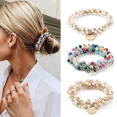 Crystal Hair Ties Elastic Hair Scrunchies Faux Pearl Hair Ropes Bead