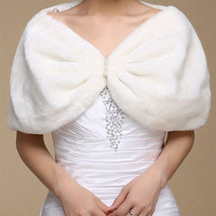 Faux Pearl Wedding Shawl Wrap Bow Shape Bridal Capelet