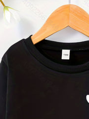 Girls' Dog Face Print Crew Neck Pullovers Sweatshirt Tops