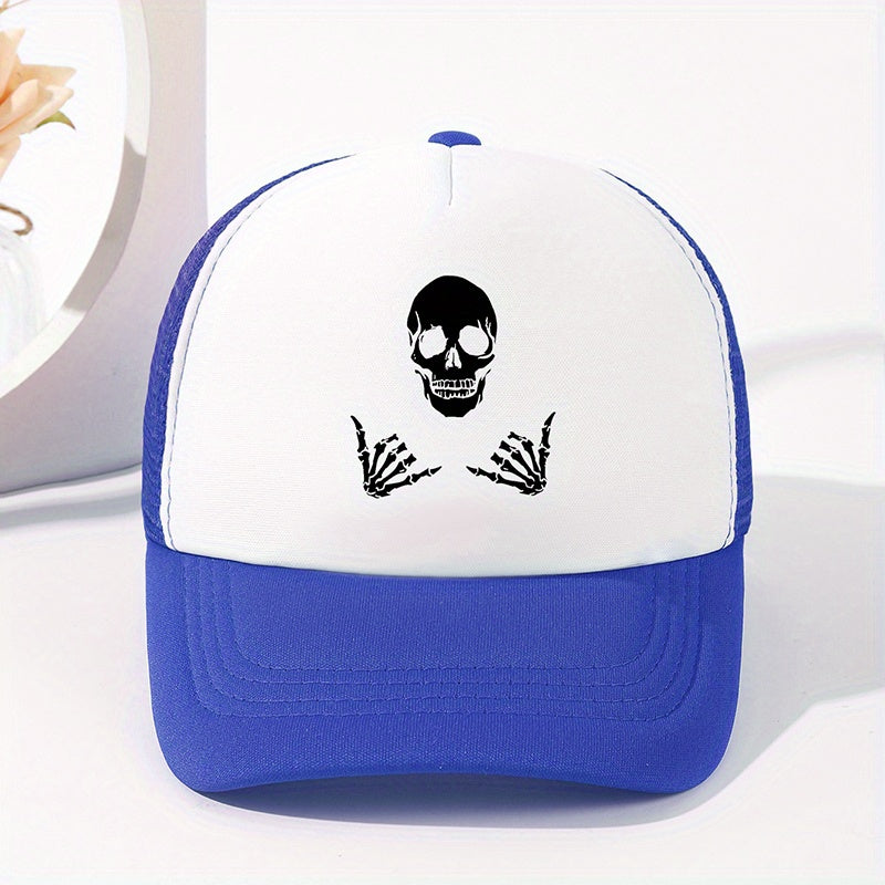 Summer Mesh Breathable Baseball Cap Men's Skull Print Trucker Hat
