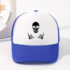 Summer Mesh Breathable Baseball Cap Men's Skull Print Trucker Hat