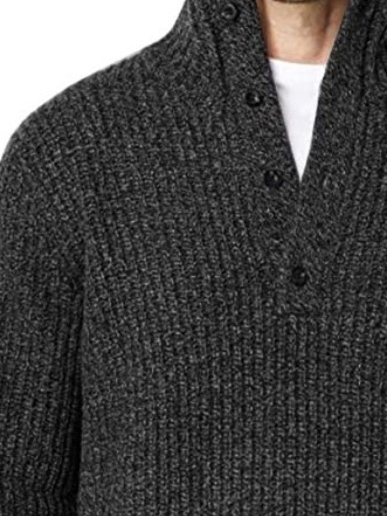 Men's Striped Stand Collar V Neck Knitted Sweater Button Up Cardigan