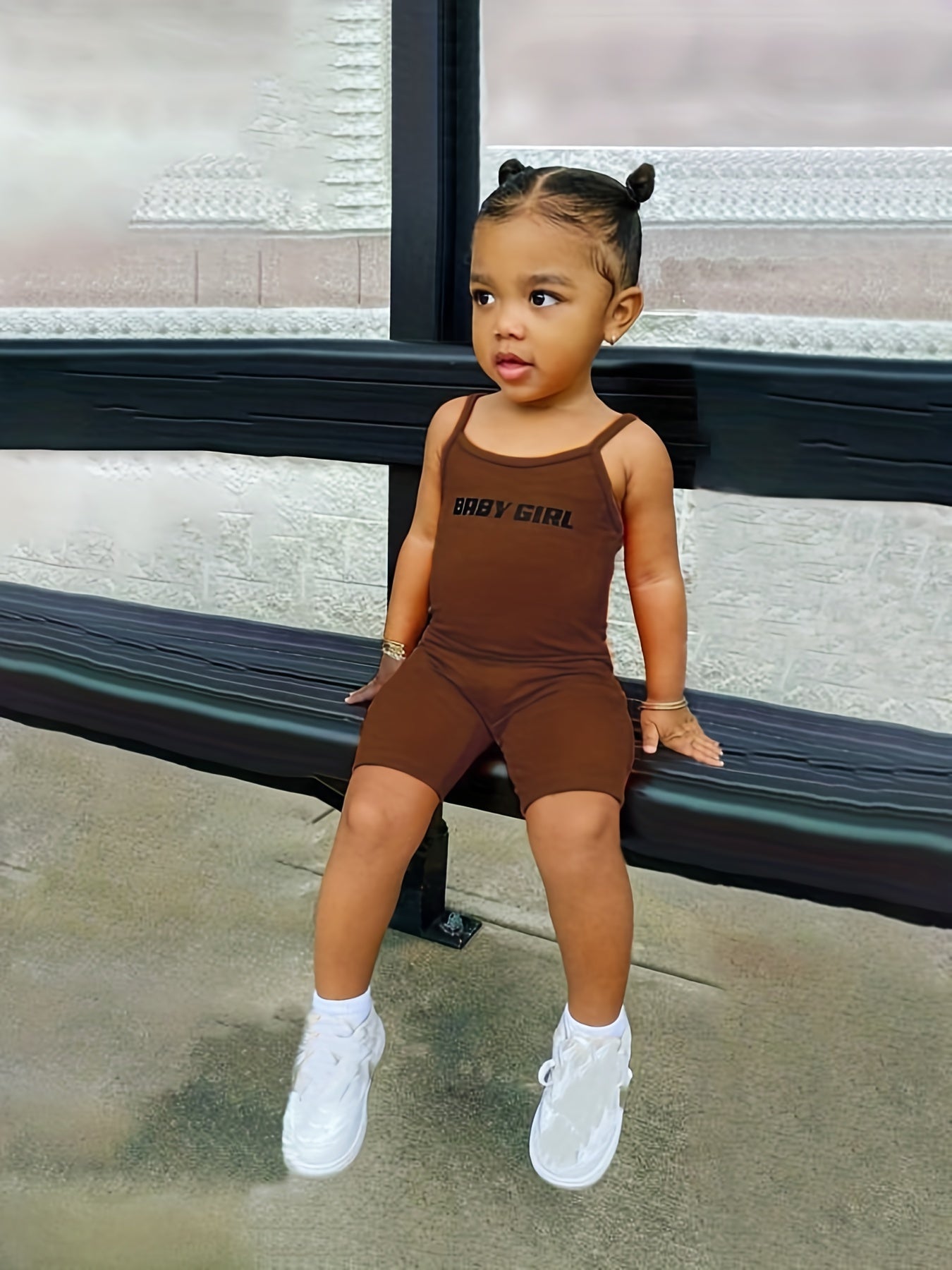 Girls Letter Graphic Cami Romper Casual Sports Jumpsuit Kids Summer Clothes