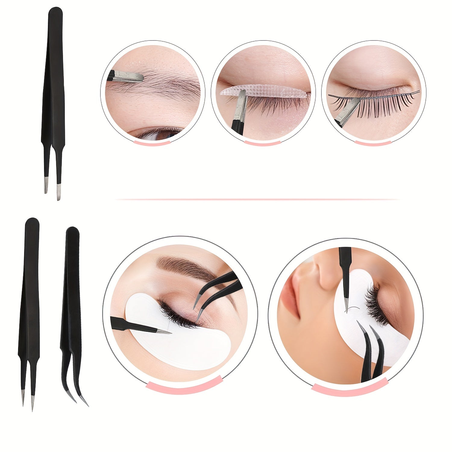 Eyelash Extension Kit with Tweezers Set, Mascara Brush & Swabs