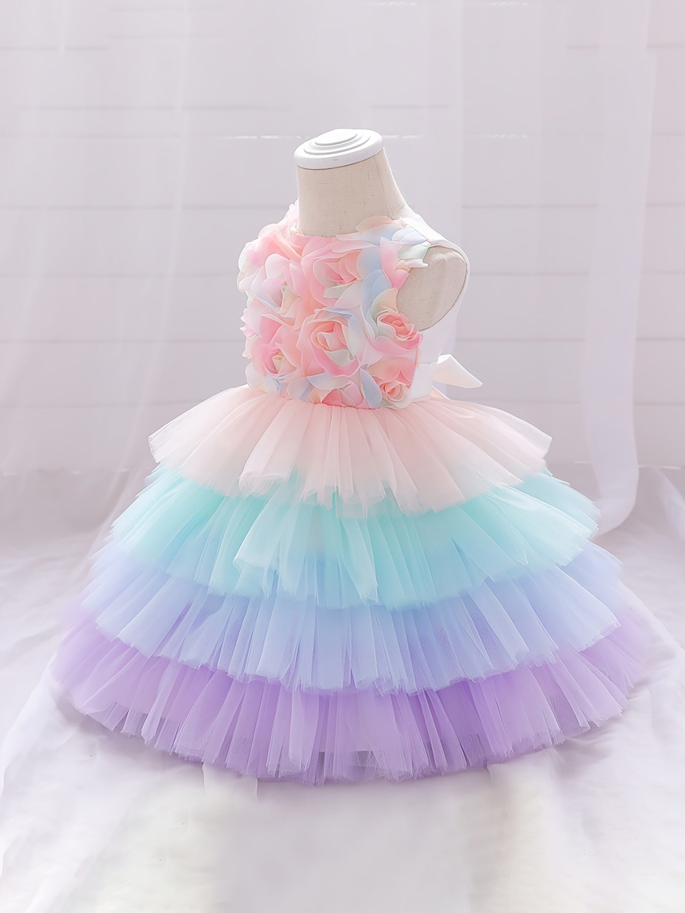 Baby Girls Flower Mesh Sleeveless Dress