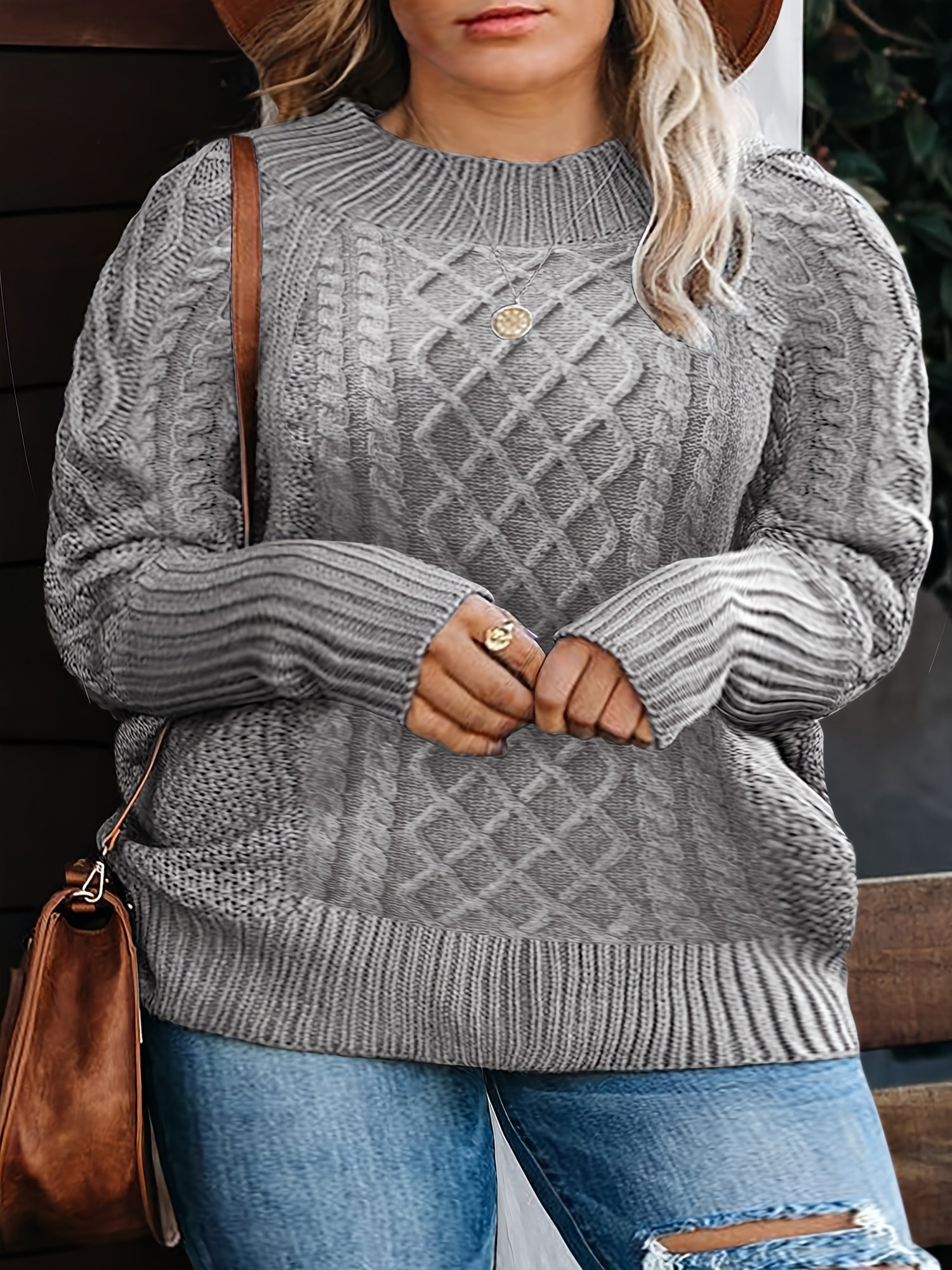 Cable Knit Long Sleeve Round Neck Pullover Jumper