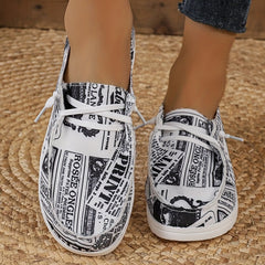 Women's Newspaper Print Canvas Loafers Lightweight Walking Shoes