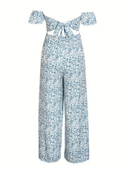Sexy Jumpsuit Women's Plus Ditsy Floral Print Shirred Off Shoulder Jum