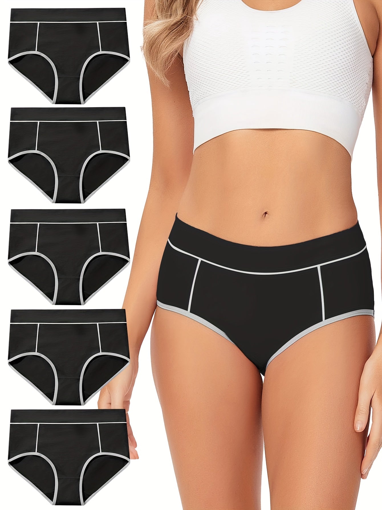 5 Pack Plus Size Panties Set Women's Plus Comfort Solid Full Cover
