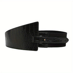 Plaid Embossed Wide Belt PU Leather Elastic Waistband for Women