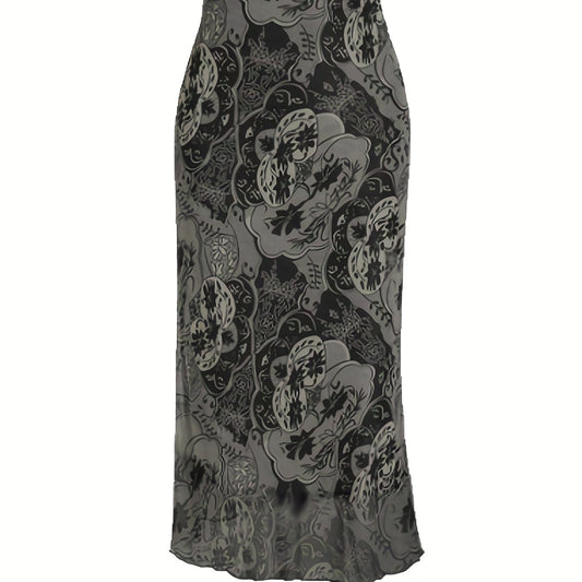 Vintage Floral Print High Waist Midi Skirt for Spring & Summer