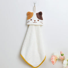 Coral Fleece Cat Embroidered Hand Towel Bathroom Hanging Absorbent Towel