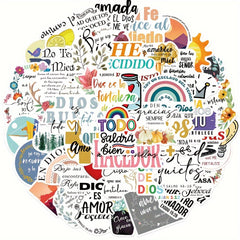50pcs Spanish Scripture Book Waterproof Stickers for Luggage Guitar Notebook DIY