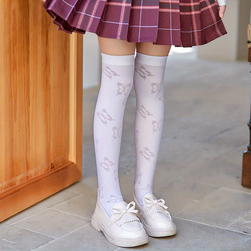 Girls Thin Nylon Cartoon Animal Heart Pattern Over The Knee Sock