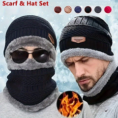 Winter Beanie Hat & Scarf Set Velvet Thickened Warm Knitted Hat