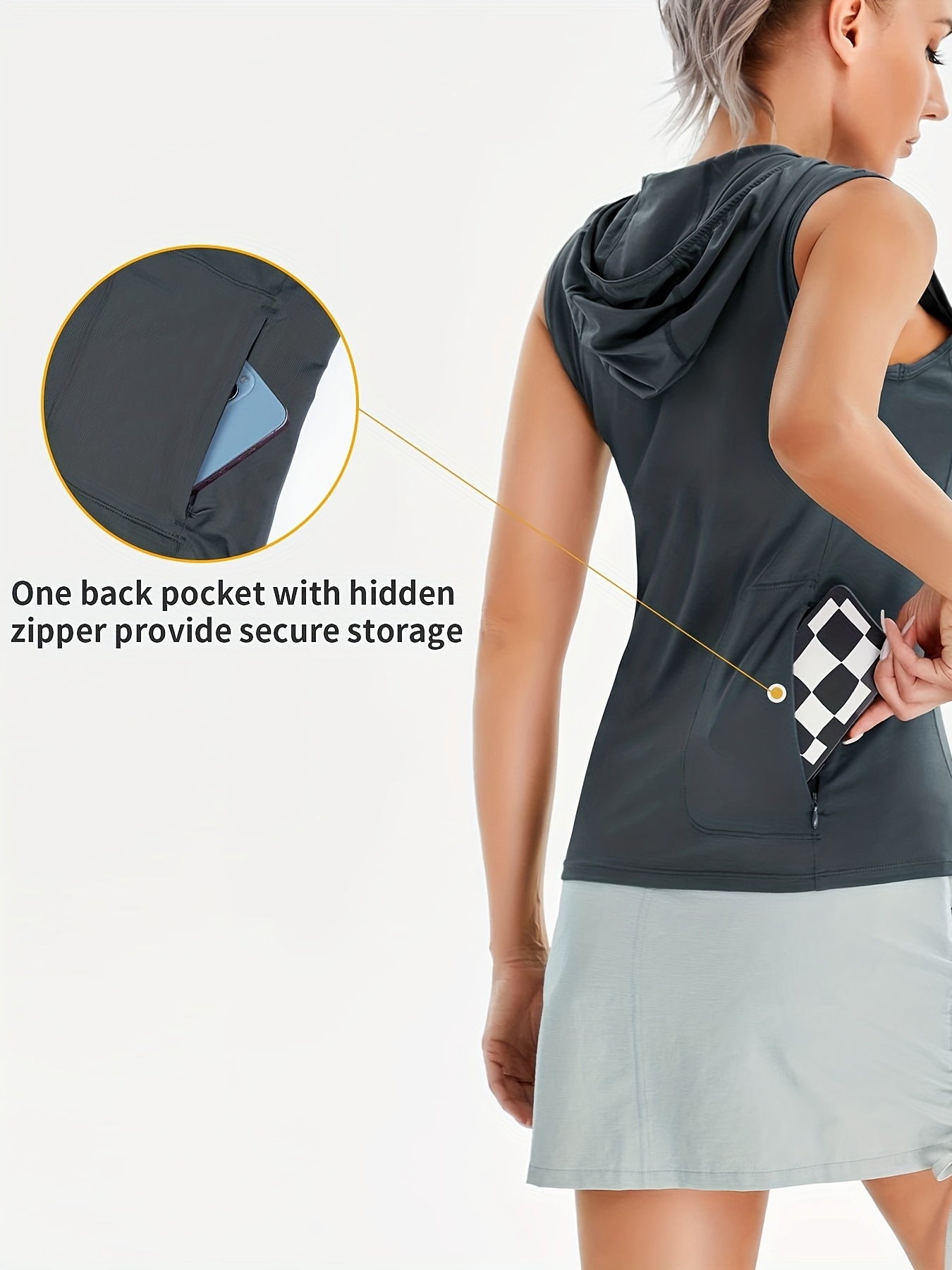 Loose Fit Sleeveless Hooded Workout Tank Top with Pockets