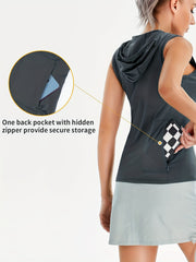 Loose Fit Sleeveless Hooded Workout Tank Top with Pockets