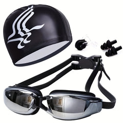 Men's Swimming Gear Set with Goggles, Cap, Nose Clip, Earplugs