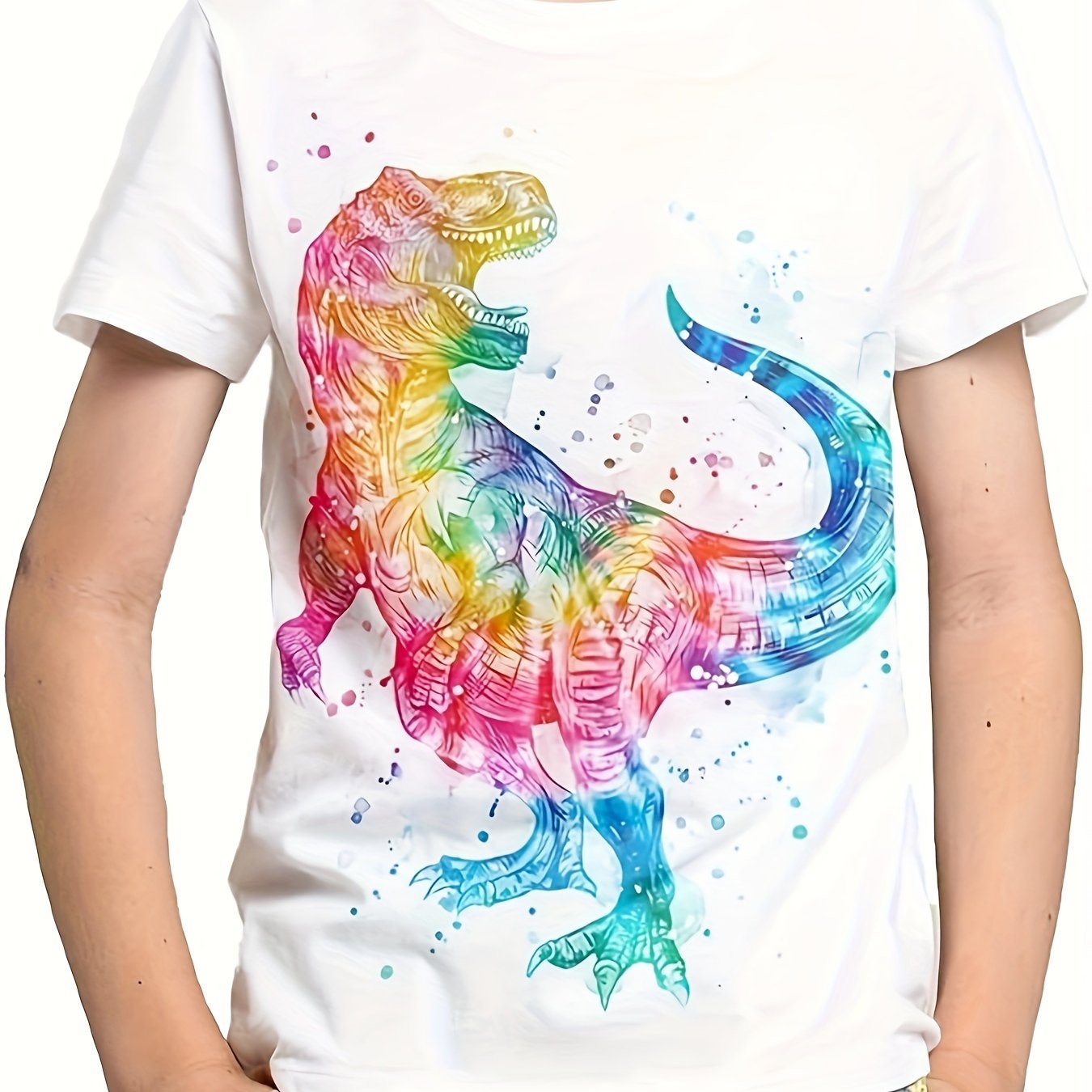 3D Tie Dye Dino Graphic Short Sleeve T shirt For Girls boys Sports Summer