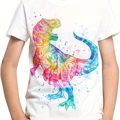 3D Tie Dye Dino Graphic Short Sleeve T shirt For Girls boys Sports Summer
